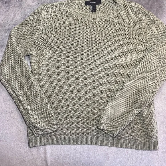 Forever 21 Green Sage Crewneck Sweater with Ribbed Cuffs - Picture 1 of 5